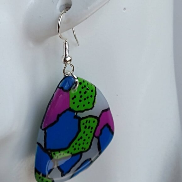 Boucles d’oreilles en pâte polymère faites à la main de couleur multicolore - Picture 7 of 7